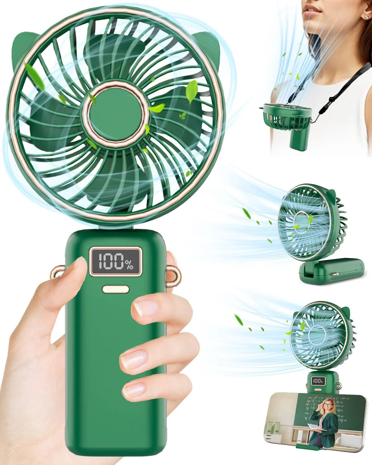 Mini Fan,Small Hand Fans with Pedestal,USB Battery Powered Eyelash Folding Lanyard Silent Cordless Fan,Handheld/Neck/Desk 3 in 1 Personal Portable Fans Rechargeable for Girls Women Outside Indoor Neck fan for hands-free comfort