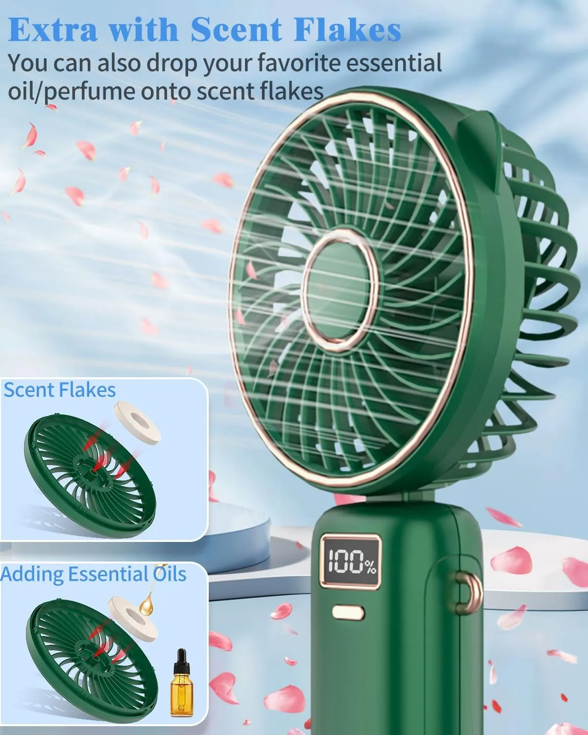 Mini Fan,Small Hand Fans with Pedestal,USB Battery Powered Eyelash Folding Lanyard Silent Cordless Fan,Handheld/Neck/Desk 3 in 1 Personal Portable Fans Rechargeable for Girls Women Outside Indoor