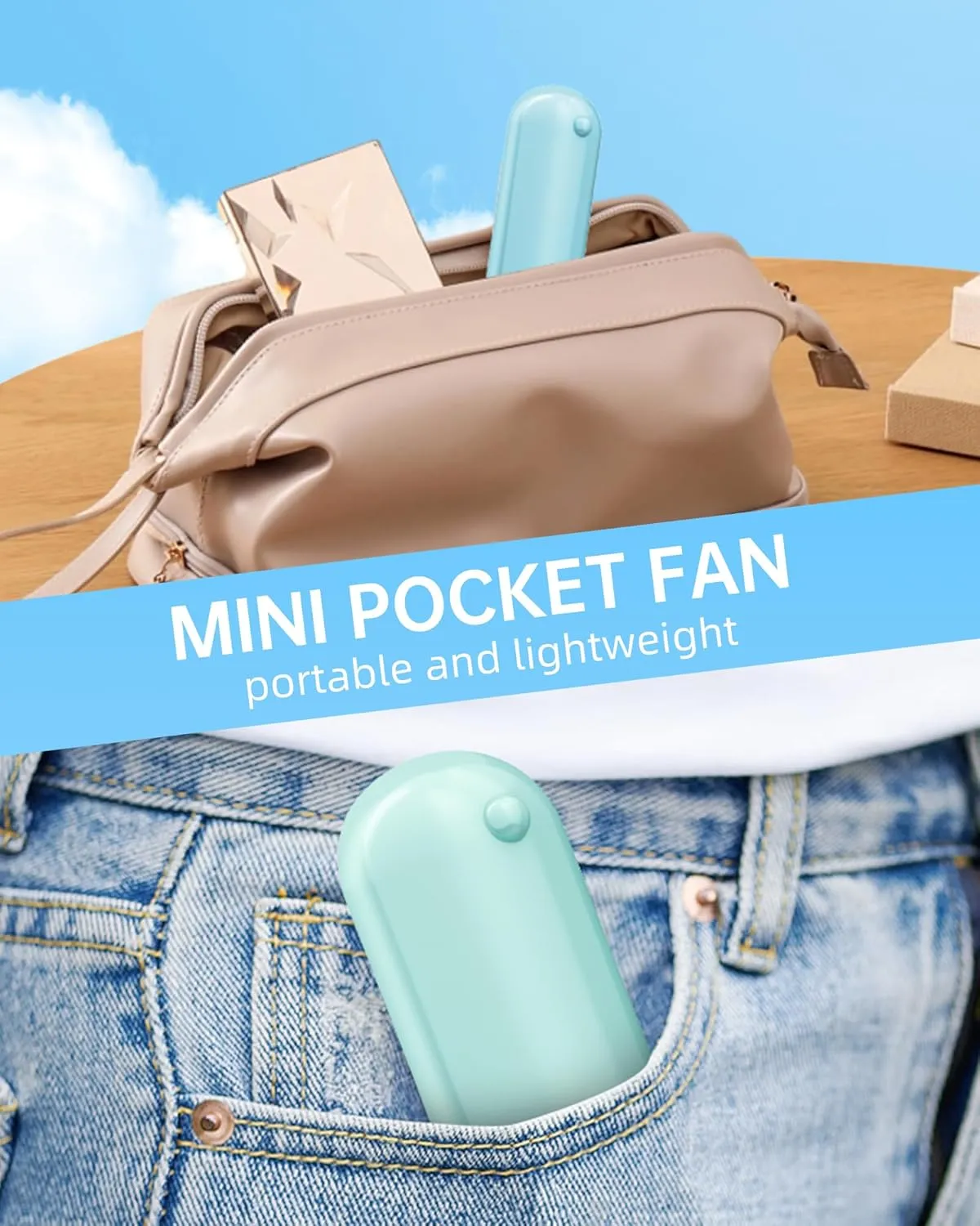 Mini Handheld Fan, Portable Hand Fan with USB Rechargeable, 2000 mAh Battery Operated, 3 Speeds Adjustable, 2 IN 1 Small Personal Pocket Fan for Women Girls Travel Outdoor