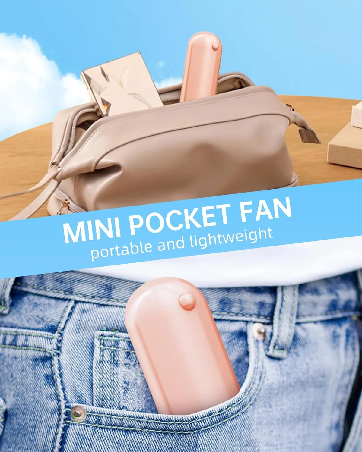 Mini Handheld Fan, Portable Hand Fan with USB Rechargeable, 2000 mAh Battery Operated, 3 Speeds Adjustable, 2 IN 1 Small Personal Pocket Fan for Women Girls Travel Outdoor