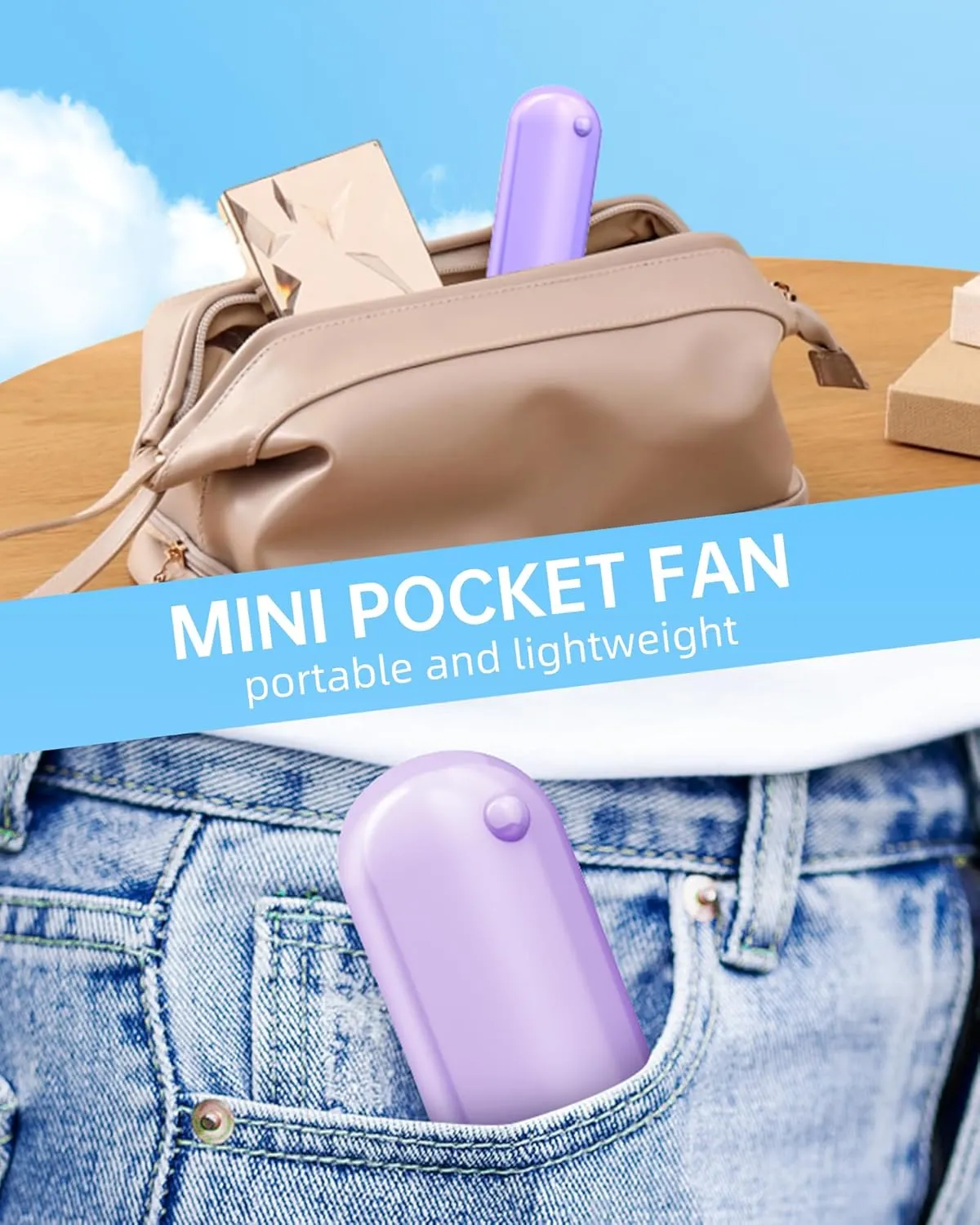 Mini Handheld Fan, Portable Hand Fan with USB Rechargeable, 2000 mAh Battery Operated, 3 Speeds Adjustable, 2 IN 1 Small Personal Pocket Fan for Women Girls Travel Outdoor