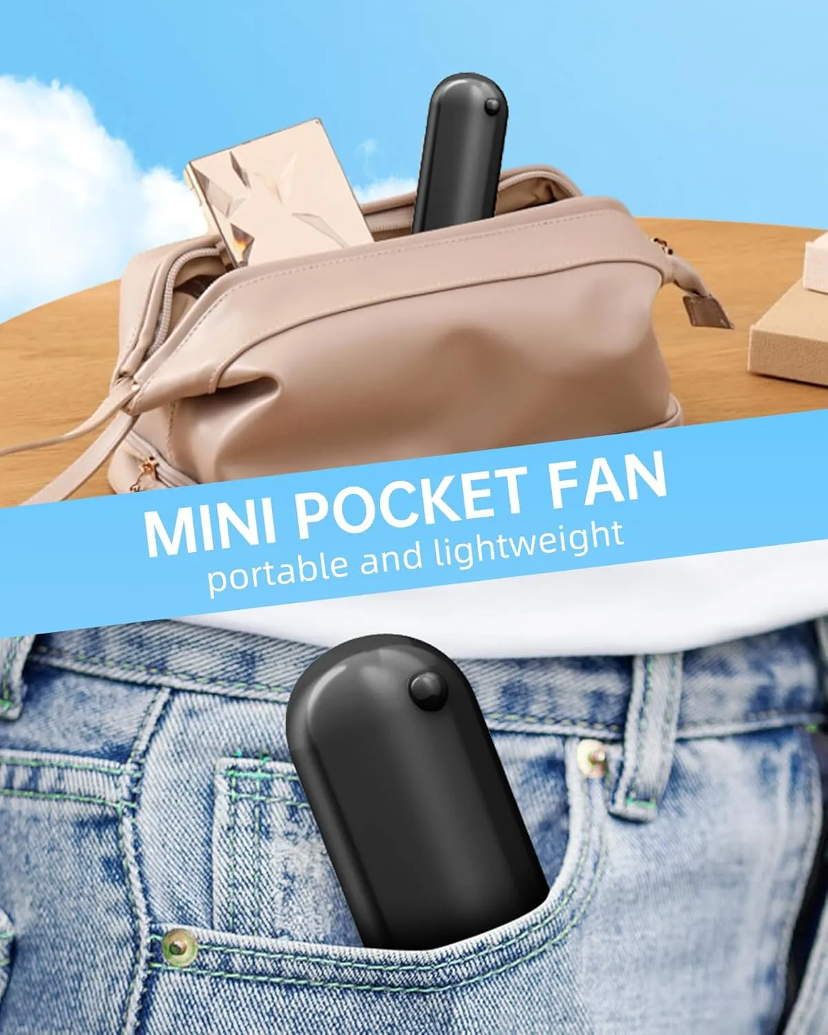 Mini Handheld Fan, Portable Hand Fan with USB Rechargeable, 2000 mAh Battery Operated, 3 Speeds Adjustable, 2 IN 1 Small Personal Pocket Fan for Women Girls Travel Outdoor