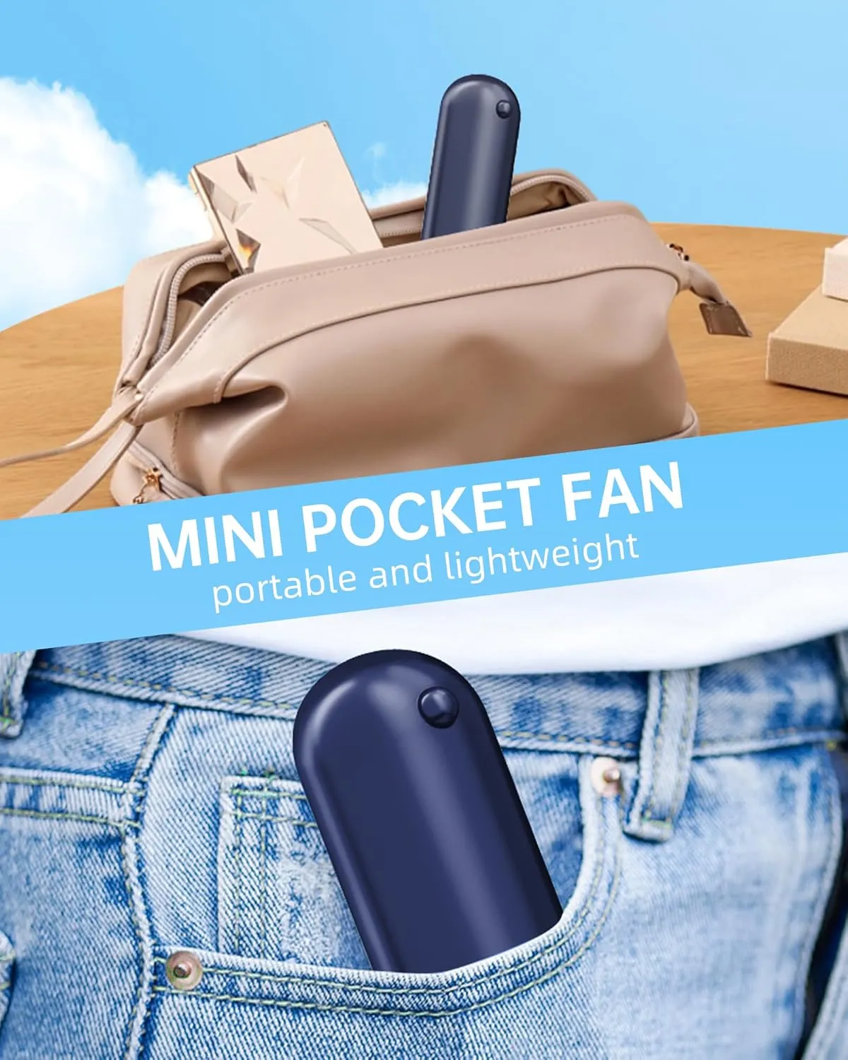 Mini Handheld Fan, Portable Hand Fan with USB Rechargeable, 2000 mAh Battery Operated, 3 Speeds Adjustable, 2 IN 1 Small Personal Pocket Fan for Women Girls Travel Outdoor