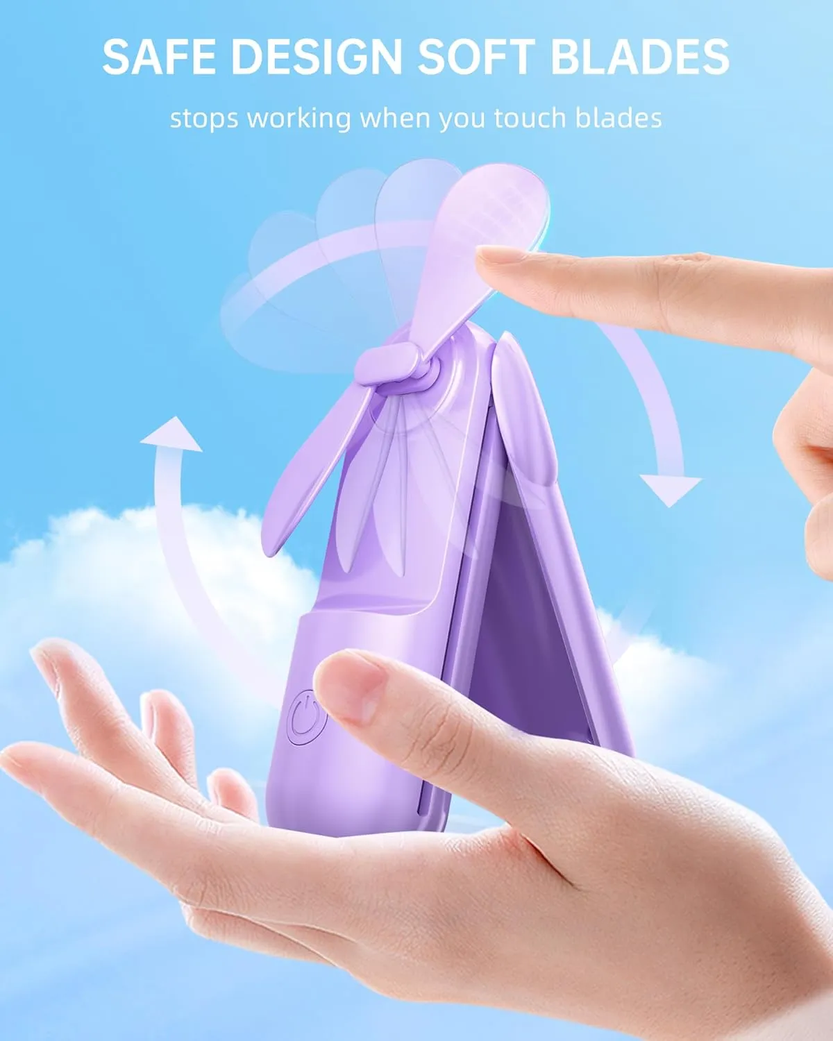 Mini Handheld Fan, Portable Hand Fan with USB Rechargeable, 2000 mAh Battery Operated, 3 Speeds Adjustable, 2 IN 1 Small Personal Pocket Fan for Women Girls Travel Outdoor