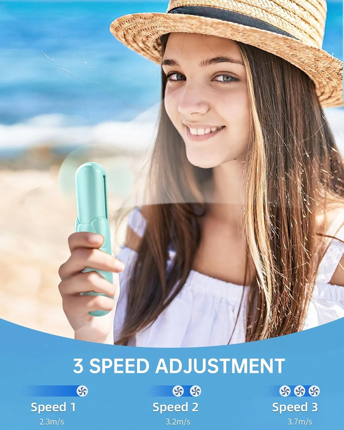 Mini Handheld Fan, Portable Hand Fan with USB Rechargeable, 2000 mAh Battery Operated, 3 Speeds Adjustable, 2 IN 1 Small Personal Pocket Fan for Women Girls Travel Outdoor