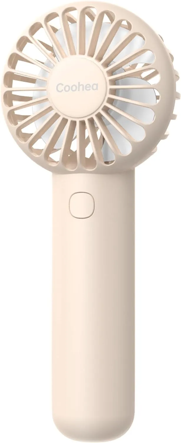 Mini Handheld Fan, Small Cute Design, 3 Powerful Speeds, USB Rechargeable Battery Operated, Personal Portable Fan with Base & Lanyard, for Eyelash Makeup Travel Beach Office Desk, Beige Mini handheld fan for personal cooling