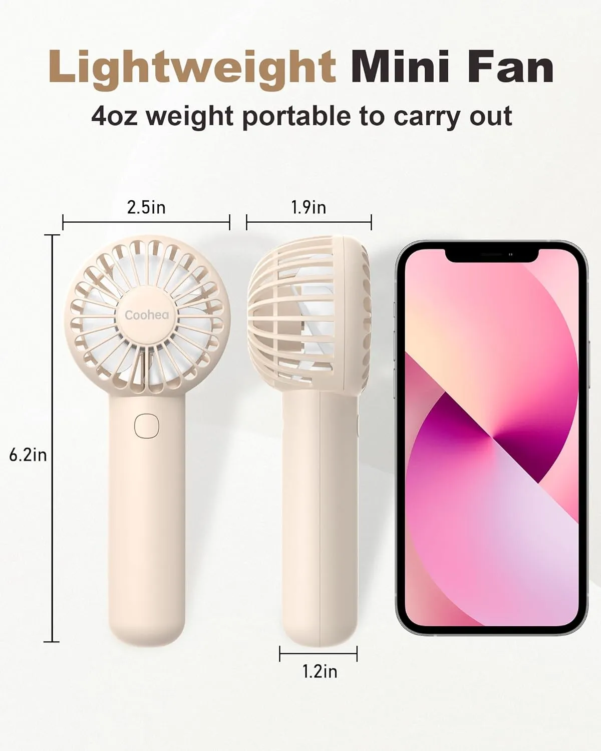 Mini Handheld Fan, Small Cute Design, 3 Powerful Speeds, USB Rechargeable Battery Operated, Personal Portable Fan with Base & Lanyard, for Eyelash Makeup Travel Beach Office Desk, Beige