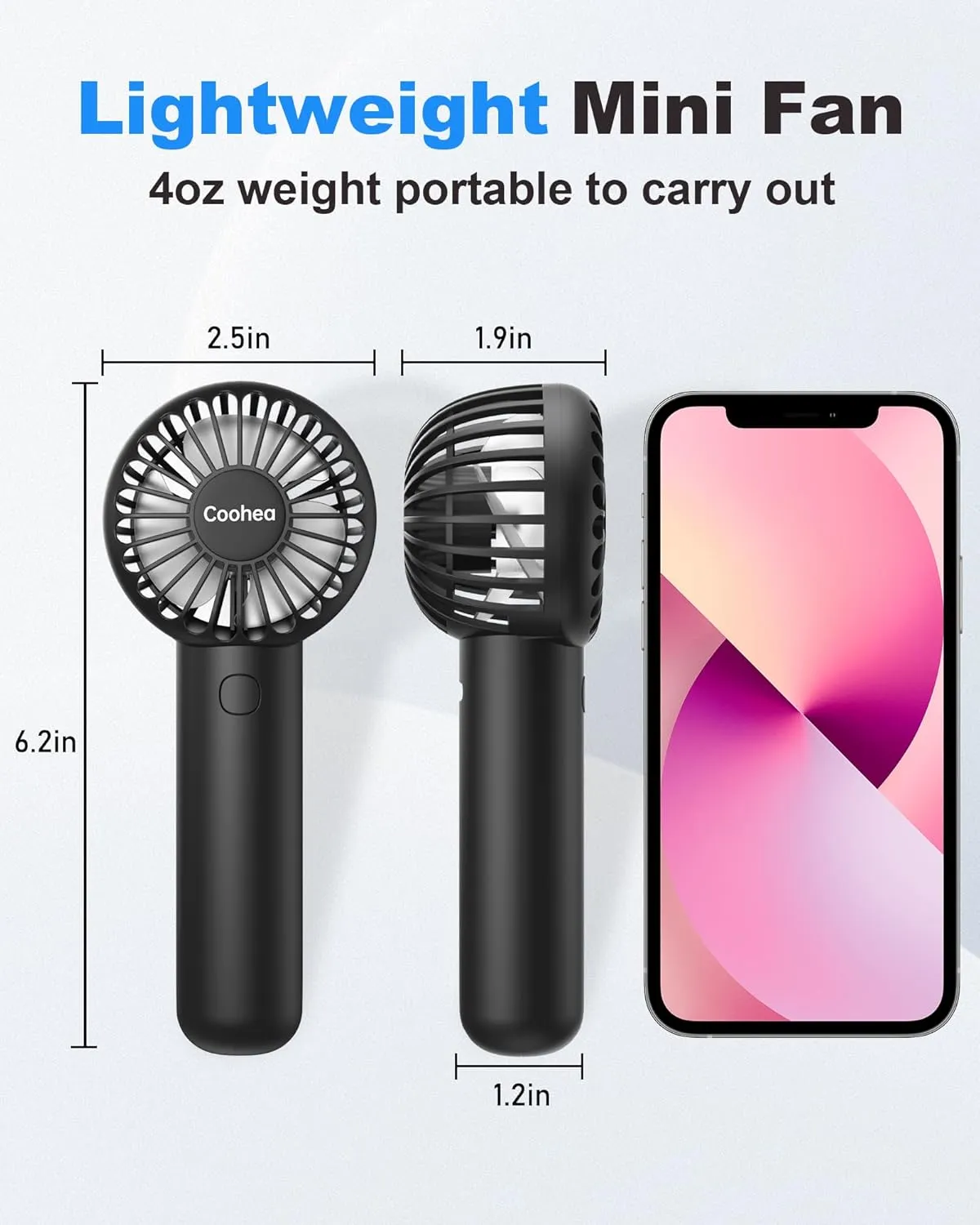 Mini Handheld Fan, Small Cute Design, 3 Powerful Speeds, USB Rechargeable Battery Operated, Personal Portable Fan with Base & Lanyard, for Eyelash Makeup Travel Beach Office Desk, Black