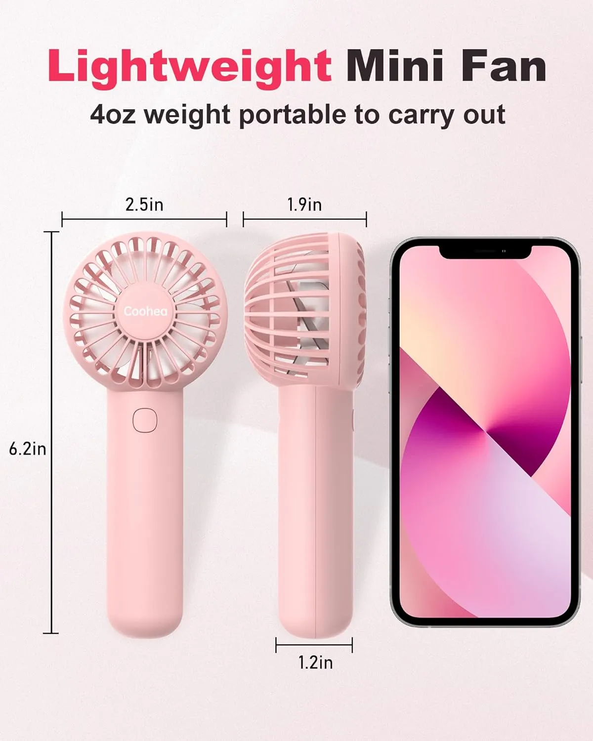 Mini Handheld Fan, Small Cute Design, 3 Powerful Speeds, USB Rechargeable Battery Operated, Personal Portable Fan with Base & Lanyard, for Eyelash Makeup Travel Beach Office Desk, Pink