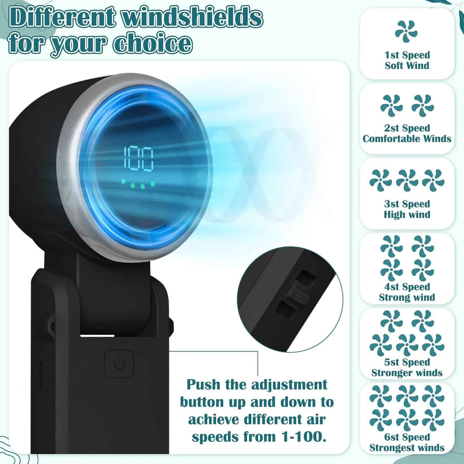 Mini Handheld Portable Fan - Small Foldable Personal Hand Desk Neck Fan with LED Display, 3600mAh Adjustable Speed (1-100) Rechargeable USB Hand Geld Fan Gifts for Home Travel Outdoor (Black)