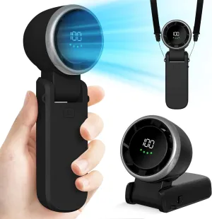 Mini Handheld Portable Fan - Small Foldable Personal Hand Desk Neck Fan with LED Display, 3600mAh Adjustable Speed (1-100) Rechargeable USB Hand Geld Fan Gifts for Home Travel Outdoor (Black) Neck fan for hands-free comfort