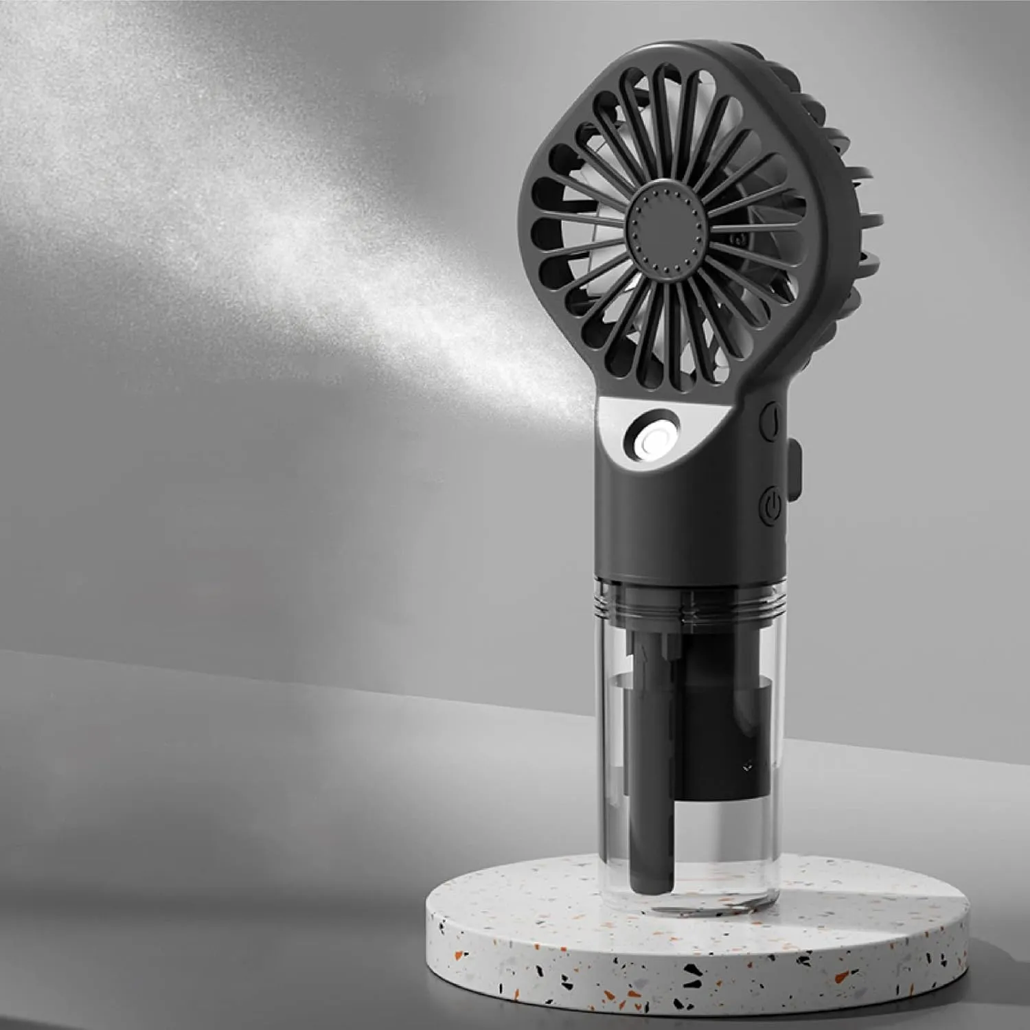 Mini Handheld Rechargeable Portable Misting Fan with 4 Adjustable Speeds, Battery Operated Personal Mister Spray Water Mist Fan for Outdoor Camping, Travelling (Black) Desktop fan with humidification feature