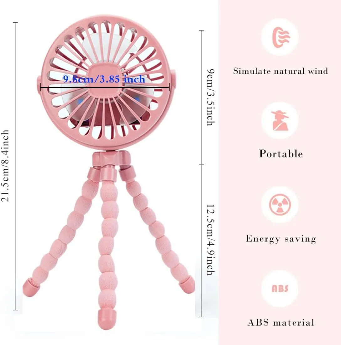 Mini Handheld Stroller Fan Octopus Fan Baby Fan with Flexible Tripod Wrapped on Stroller, Car Seat, Student Bed, Bike USB Rechargeable Fan, Desk Fan for Office and Baby Room (Pink 1500mAh Mini Fan)