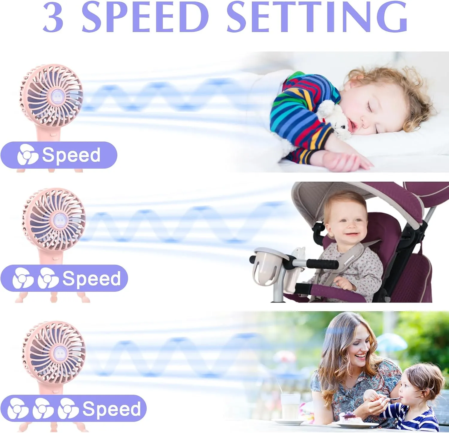 Mini Handheld Stroller Fan with Flexible Tripod, Battery Operated Baby Fan Adjustable 3 Speeds Personal Portable Fan, Car Seat Fan for Crib Bike Treadmill Golf Cart Travel