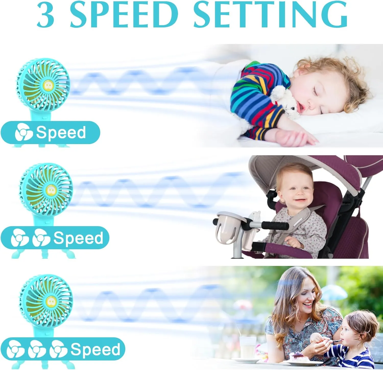 Mini Handheld Stroller Fan with Flexible Tripod, Battery Operated Baby Fan Adjustable 3 Speeds Personal Portable Fan, Car Seat Fan for Crib Bike Treadmill Golf Cart Travel