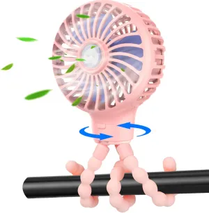 Mini Handheld Stroller Fan with Flexible Tripod, Battery Operated Baby Fan Adjustable 3 Speeds Personal Portable Fan, Car Seat Fan for Crib Bike Treadmill Golf Cart Travel Octopus-shaped decorative fan
