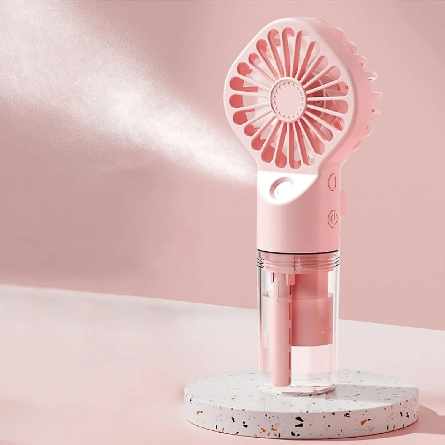 Mini Pocket USB Rechargeable Portable Misting Fan with 4 Adjustable Speeds, Battery Operated Personal Mister Fan Spray Water Mist for Outdoor Camping Travelling (Pink) Desktop fan with humidification feature