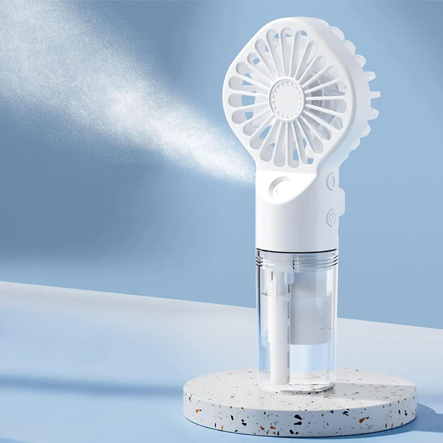 Mini Pocket USB Rechargeable Portable Misting Fan with 4 Adjustable Speeds, Battery Operated Personal Mister Fan Spray Water Mist for Outdoor Camping Travelling (White) Desktop fan with humidification feature