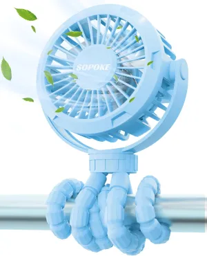 Mini Portable Baby Stroller Fan,3 Speed Personal Handheld Fan,Battery Operated Rechargeable 360 Flexible Tripod Cooling Fan, Suitable for Car Seat Crib Treadmill Golf Cart Travel(Blue) Mini handheld fan for personal cooling