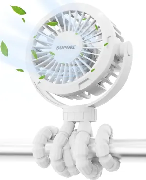 Mini Portable Baby Stroller Fan,3 Speed Personal Handheld Fan,Battery Operated Rechargeable 360 Flexible Tripod Cooling Fan, Suitable for Car Seat Crib Treadmill Golf Cart Travel(White) Mini handheld fan for personal cooling