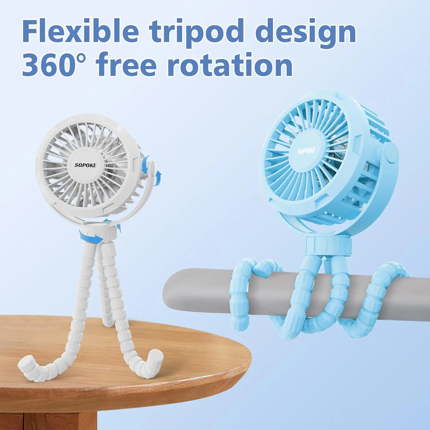 Mini Portable Baby Stroller Fan,3 Speed Personal Handheld Fan,Battery Operated Rechargeable 360 Flexible Tripod Cooling Fan, Suitable for Car Seat Crib Treadmill Golf Cart Travel(Yellow)