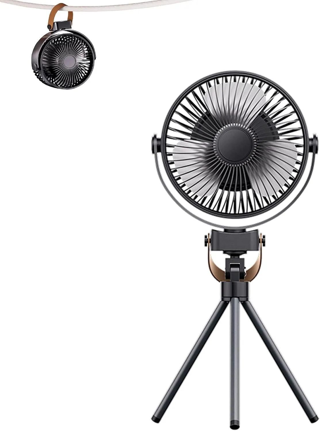 Mini Portable Camping FanBattery Operated Small Powerful USB Desk FanRechargeable fan with LED light and dual charging ports360 Rotate Personal Cooling Fan for Home Office Stroller (Black) 360-degree rotating fan for home use