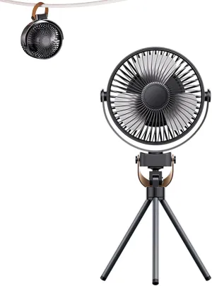 Mini Portable Camping FanBattery Operated Small Powerful USB Desk FanRechargeable fan with LED light and dual charging ports360 Rotate Personal Cooling Fan for Home Office Stroller (Black) 360-degree rotating fan for home use
