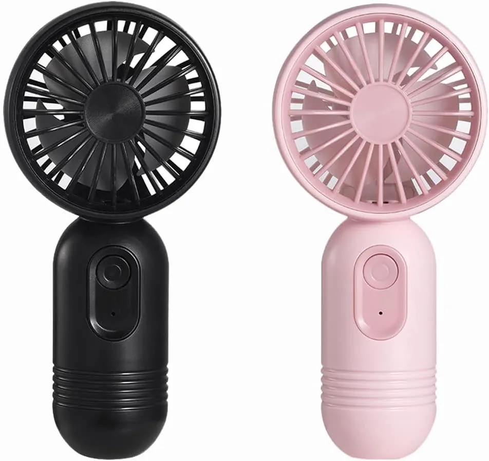 Mini Portable Fan 2 Pack, Cute Handheld Fan Battery Operated Lightweight Small Personal Fan with 3 Speeds and USB Rechargeable Eyelash Fan for Stylish Girl Kids Women Men Office Outdoor Travel Camping Neck fan for hands-free comfort
