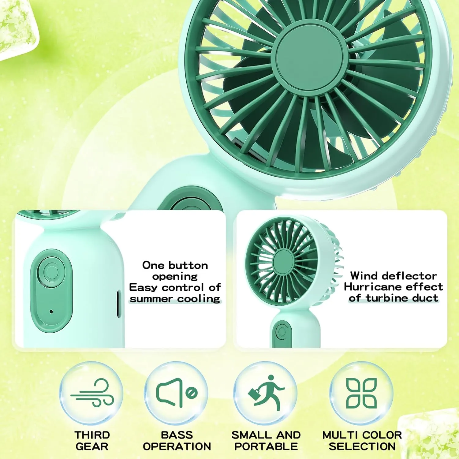 Mini Portable Fan Bulk Cute Handheld Lightweight Small Personal Eyelash Fan 3 Speeds USB Rechargeable Battery Operated for Women Men Outdoor Travel Camping(Green,12 Pcs)