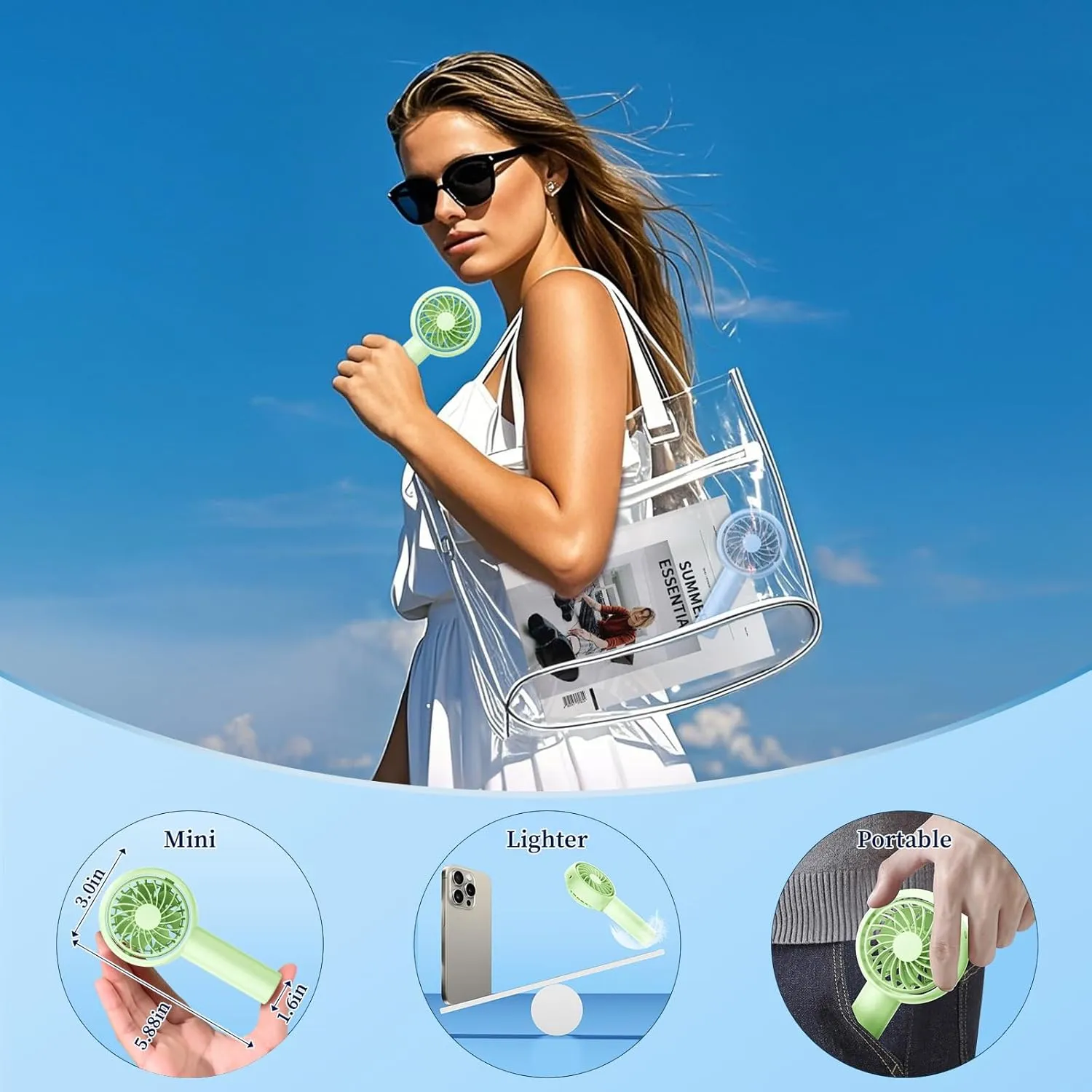 Mini Portable Fan[2025 Upgraded], 90Tilts Up&Down Handheld Fans with 3 Speed Adjustable, USB Rechargeable Personal Quiet Fan, Travel Essential for Stylish Girl/Women/Men/Pet/Indoor/Camping