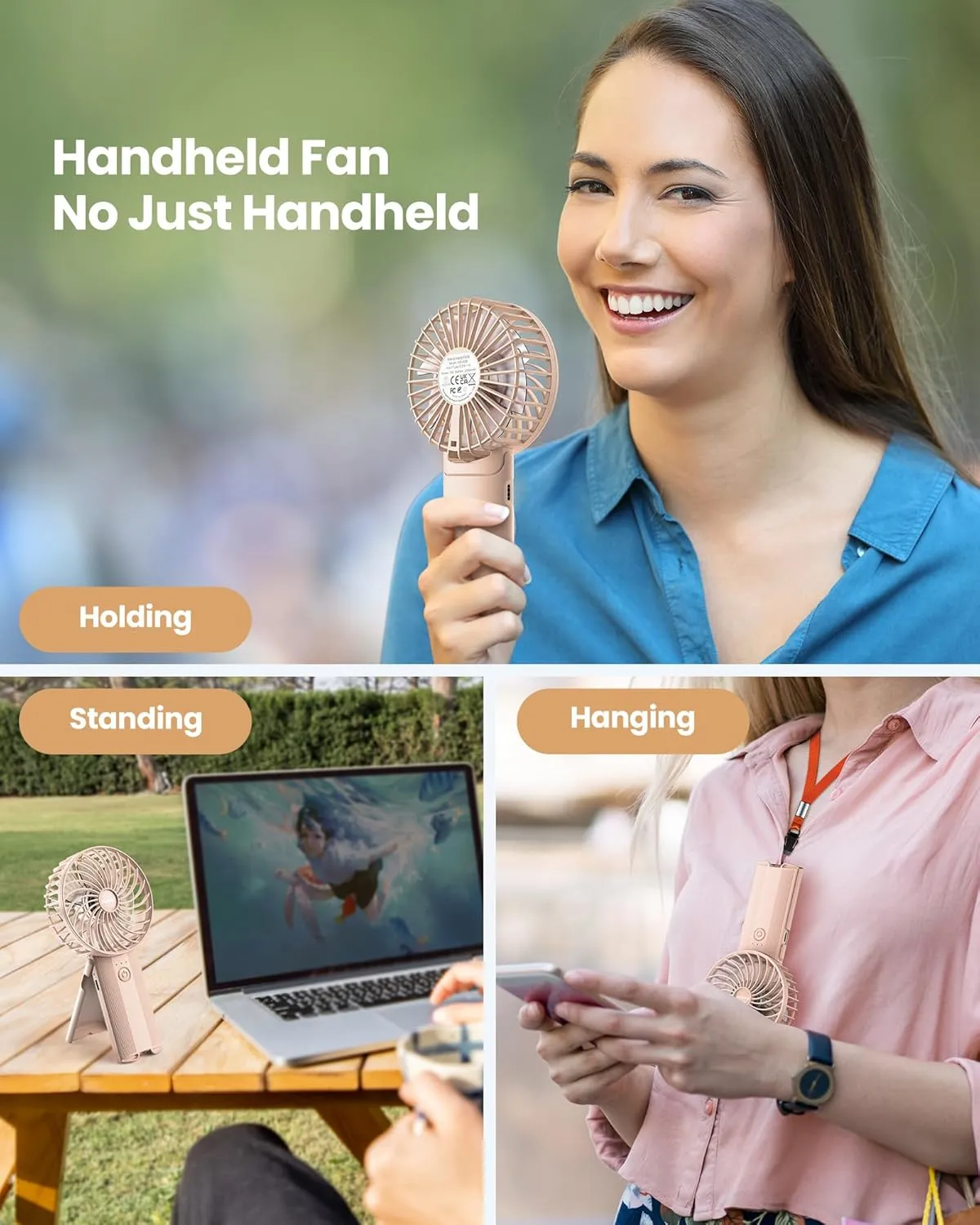 Mini Portable Folding Handheld Fans USB Rechargeable Personal Fan Neck Desktop 4-speed 3-in-1 Silent Handheld small Fan 6-15 hours battery life Suitable for summer travel Camping Outdoor Kids Gift