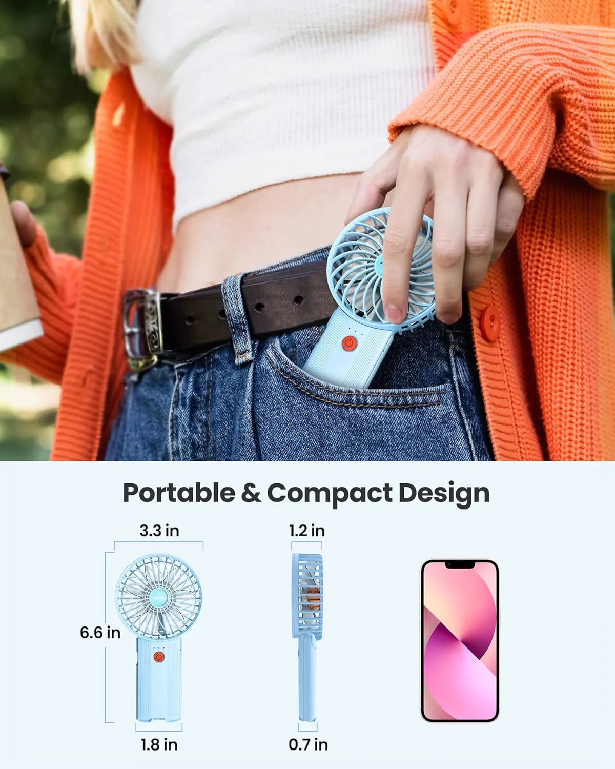 Mini Portable Folding Handheld Fans USB Rechargeable Personal Fan Neck Desktop 4-speed 3-in-1 Silent Handheld small Fan 6-15 hours battery life Suitable for summer travel Camping Outdoor Kids Gift
