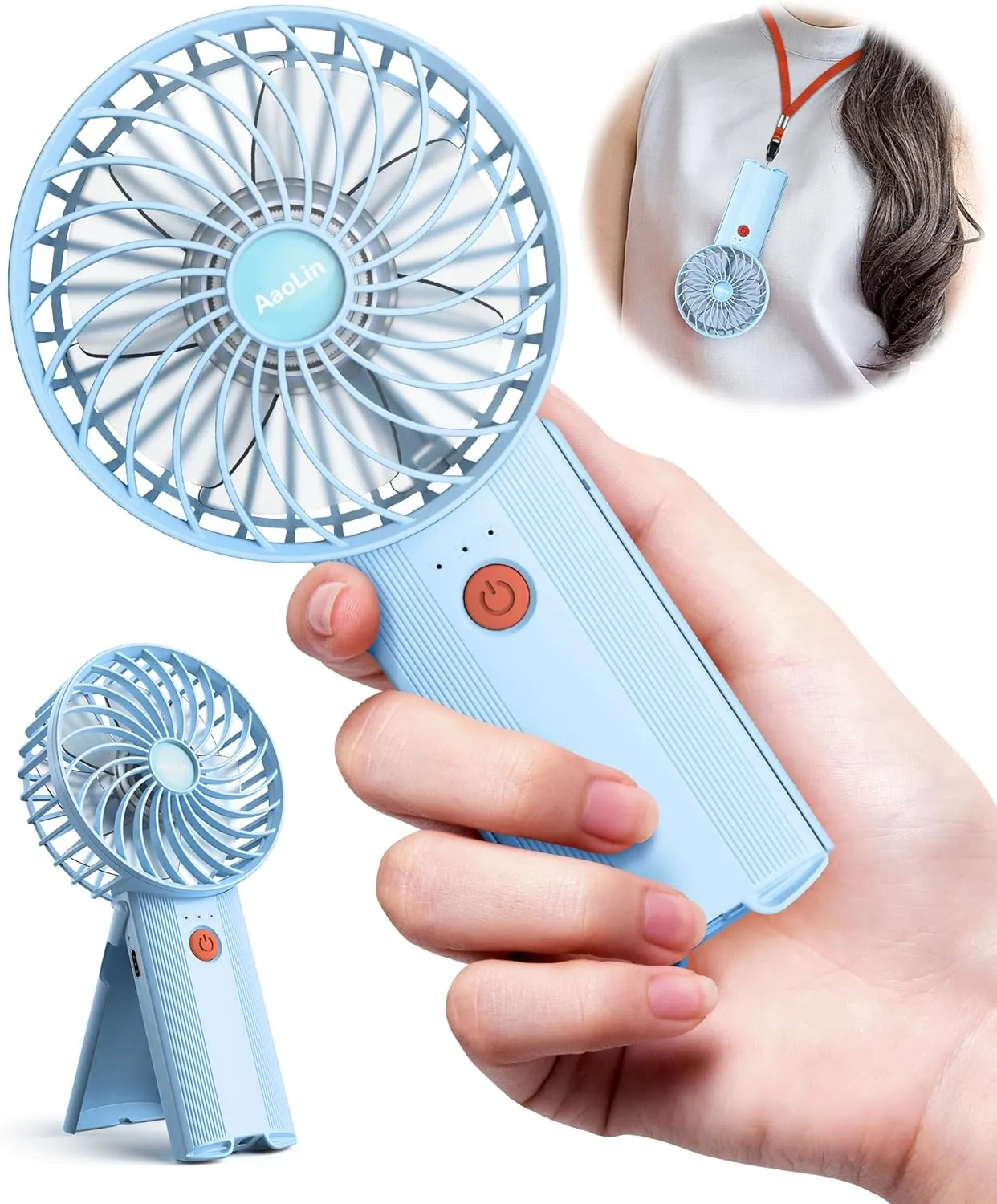 Mini Portable Folding Handheld Fans USB Rechargeable Personal Fan Neck Desktop 4-speed 3-in-1 Silent Handheld small Fan 6-15 hours battery life Suitable for summer travel Camping Outdoor Kids Gift USB desktop fan for workspace