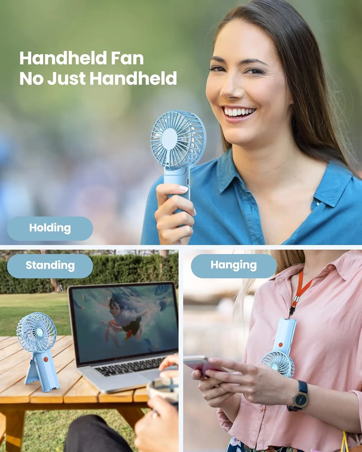 Mini Portable Folding Handheld Fans USB Rechargeable Personal Fan Neck Desktop 4-speed 3-in-1 Silent Handheld small Fan 6-15 hours battery life Suitable for summer travel Camping Outdoor Kids Gift