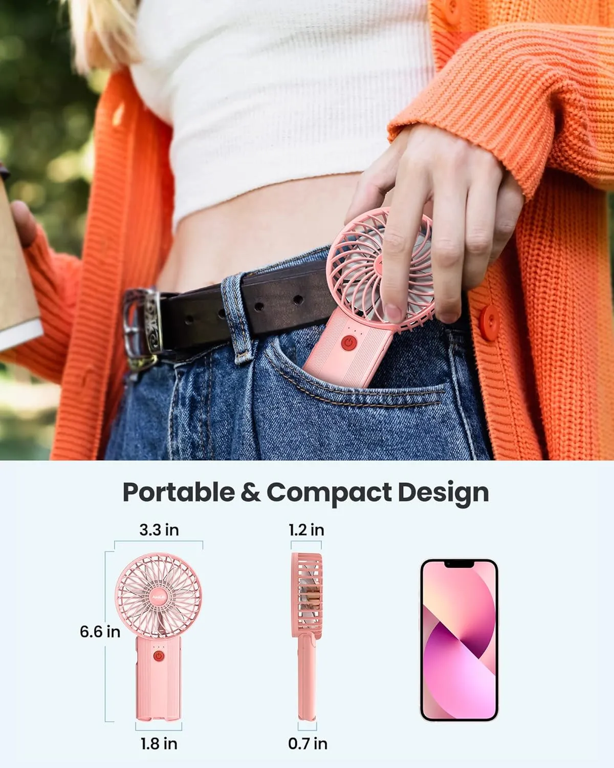 Mini Portable Folding Handheld Fans USB Rechargeable Personal Fan Neck Desktop 4-speed 3-in-1 Silent Handheld small Fan 6-15 hours battery life Suitable for summer travel Camping Outdoor Kids Gift