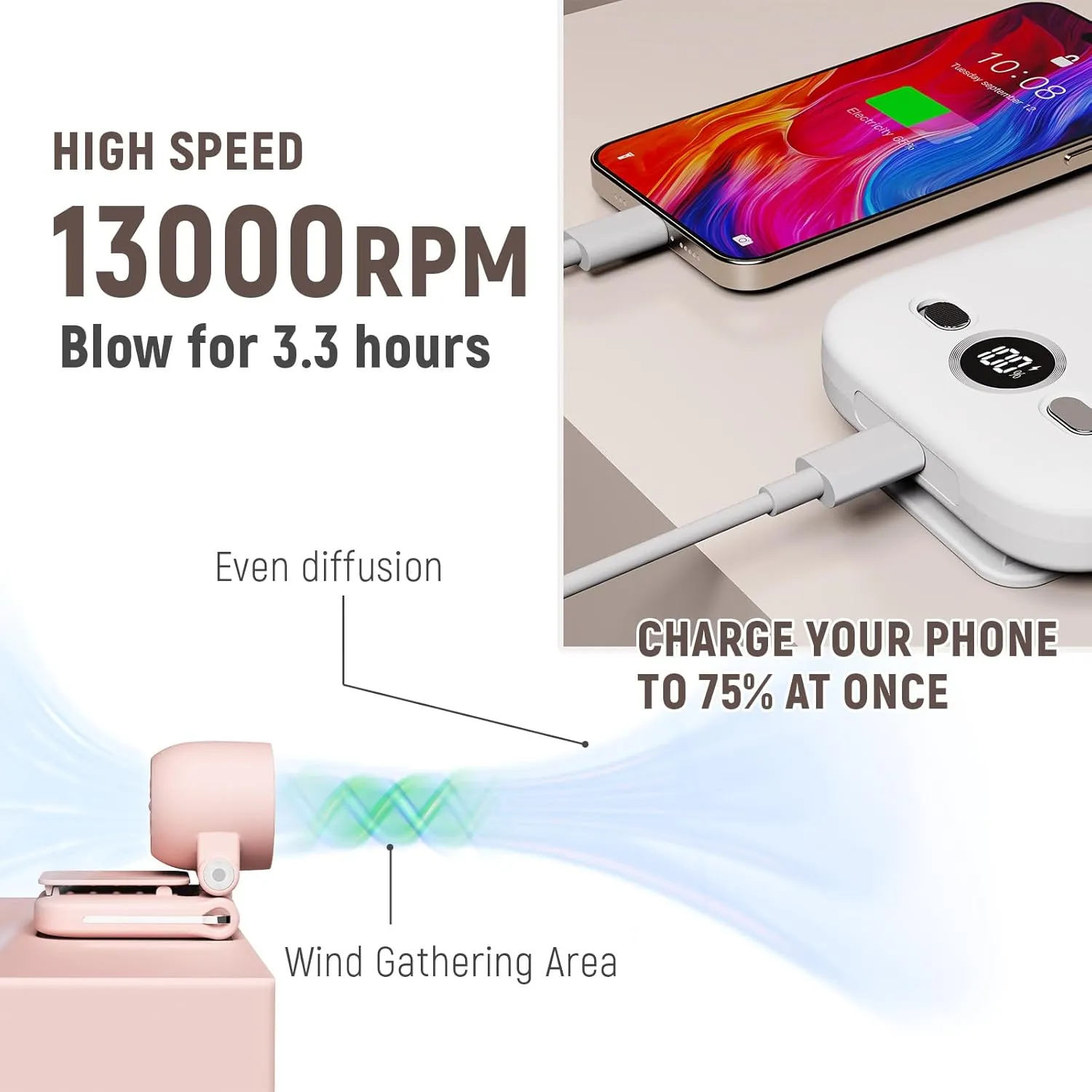 Mini Portable Handheld Clip On Rechargeable Personal Hand Fan with LED Display, High Speed Turbo Battery Operated 100 Speeds Small Fan for Travel/Outdoor/Concerts/Lash/Makeup (update blue)