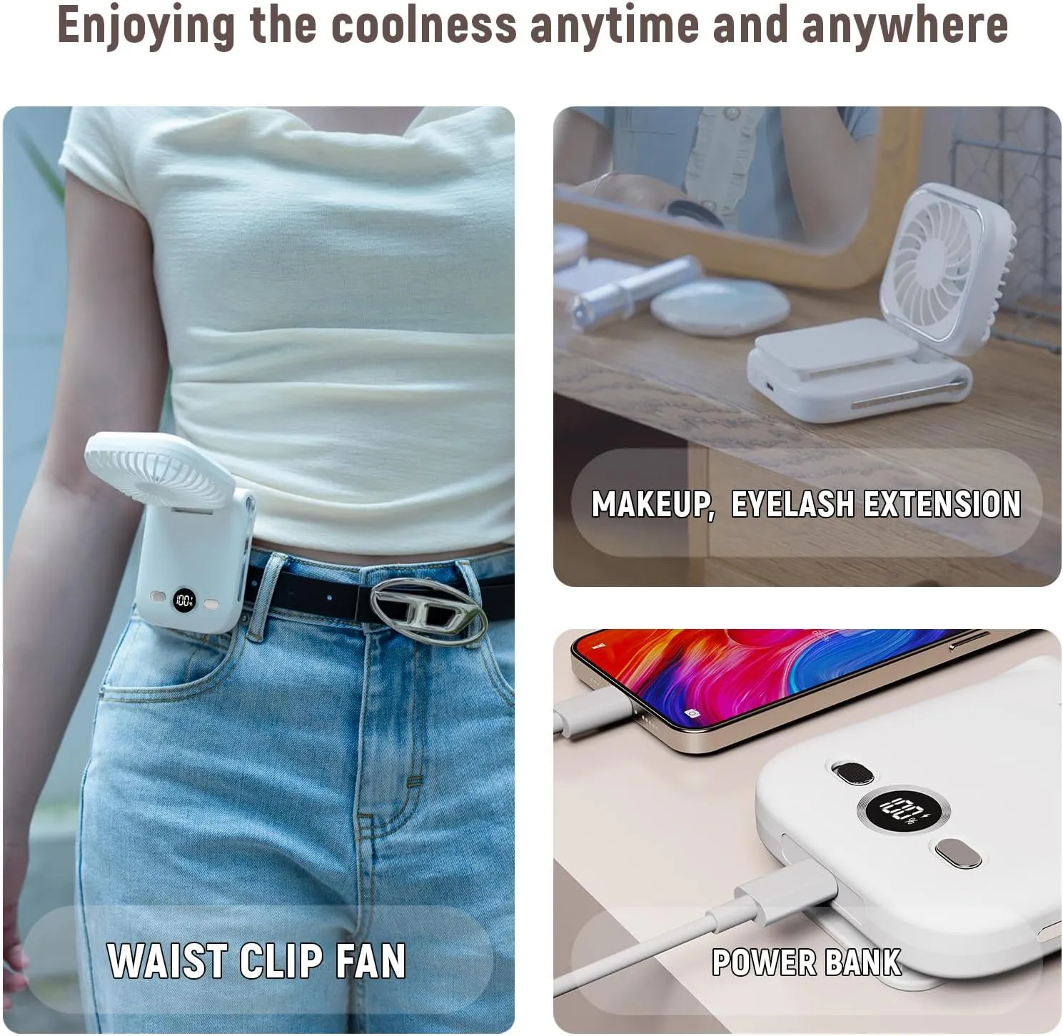 Mini Portable Handheld Clip On Rechargeable Personal Hand Fan with LED Display, Pocket Battery Operated 100 Speeds Adjustable Small Fan for Travel/Outdoor/Concerts/Lash/Makeup/Gift (purple)
