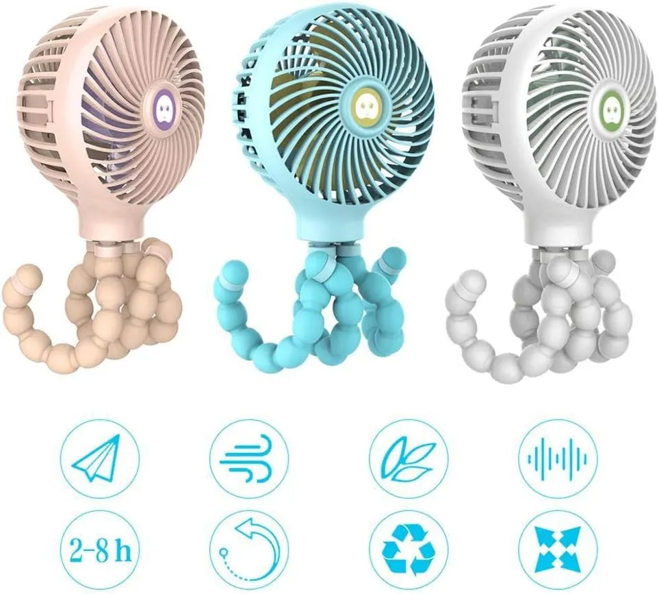 Mini Portable Hanging Octopus Shape Stand Adjustable Handheld USB Charging Fan Cooler-Blue