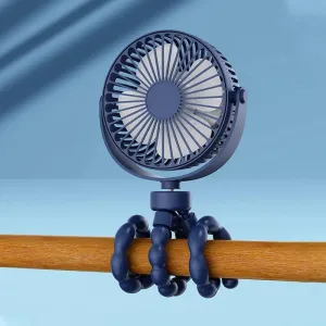 Mini Portable Stroller Fan, Battery Operated Small Clip on, Detachable 3 Speed Rechargeable, Flexible Clip On Fan, 360 Rotate Tripod Better Cooling for Car Seat Crib Treadmill Travel (Blue color) 360-degree rotating fan for home use
