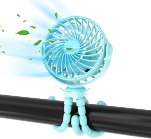 Mini Portable Stroller Fan, Battery Powered Clip On, Detachable 3 Speed 360 Rotating Flexible Handheld Tripod Fan for Car Seat Crib Treadmill Travel, Blue 360-degree rotating fan for home use