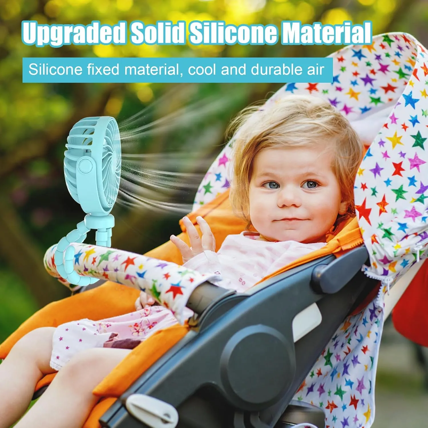 Mini Portable Stroller Fan, Battery Powered Clip On, Detachable 3 Speed 360 Rotating Flexible Handheld Tripod Fan for Car Seat Crib Treadmill Travel, Blue