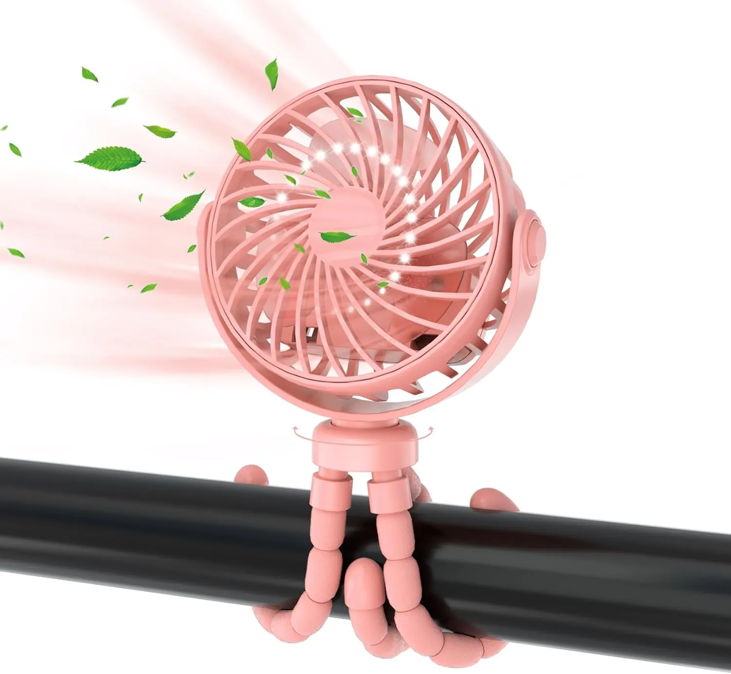 Mini Portable Stroller Fan, Battery Powered Clip On, Detachable 3 Speed 360 Rotating Flexible Handheld Tripod Fan for Car Seat Crib Treadmill Travel, Pink 360-degree rotating fan for home use