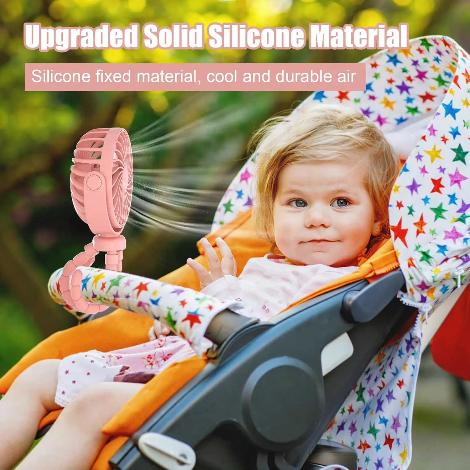 Mini Portable Stroller Fan, Battery Powered Clip On, Detachable 3 Speed 360 Rotating Flexible Handheld Tripod Fan for Car Seat Crib Treadmill Travel, Pink