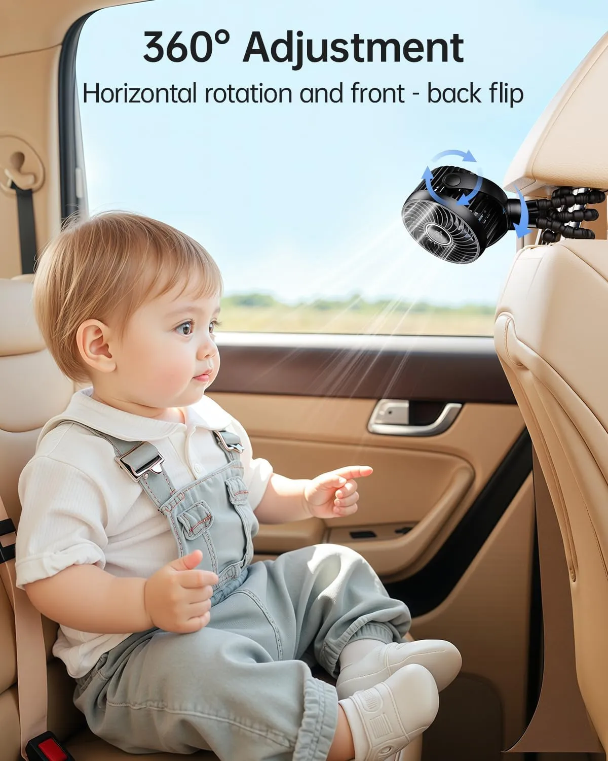 Mini Portable Stroller Fan for Travel,360 Rotation,4-Speed LED Night Light Clip on Fans Operated by Rechargeable Battery, Baby Essentials for Car Seat Beach Bed Golf Cart (Black)