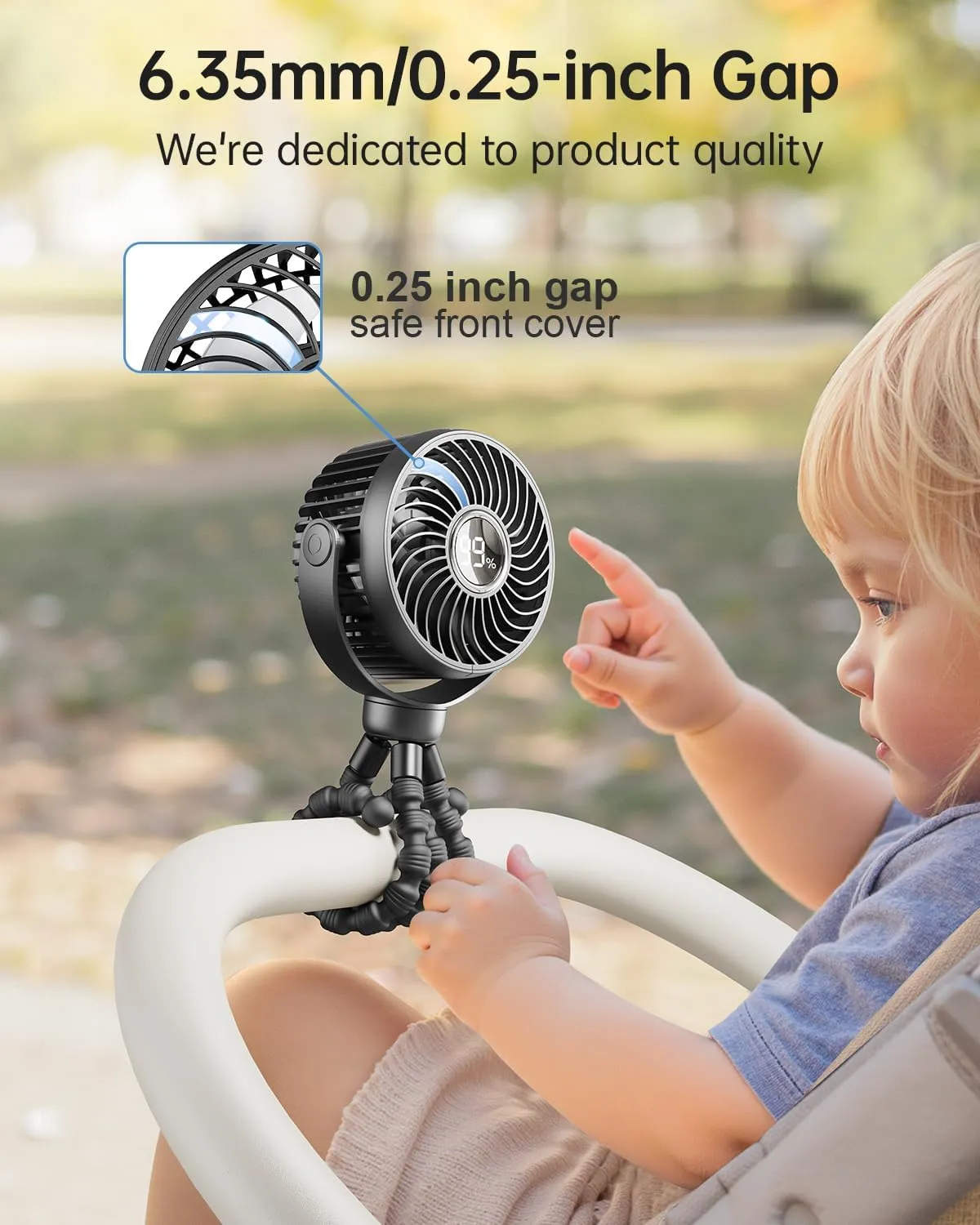 Mini Portable Stroller Fan for Travel,360 Rotation,4-Speed LED Night Light Clip on Fans Operated by Rechargeable Battery, Baby Essentials for Car Seat Beach Bed Golf Cart (Black)