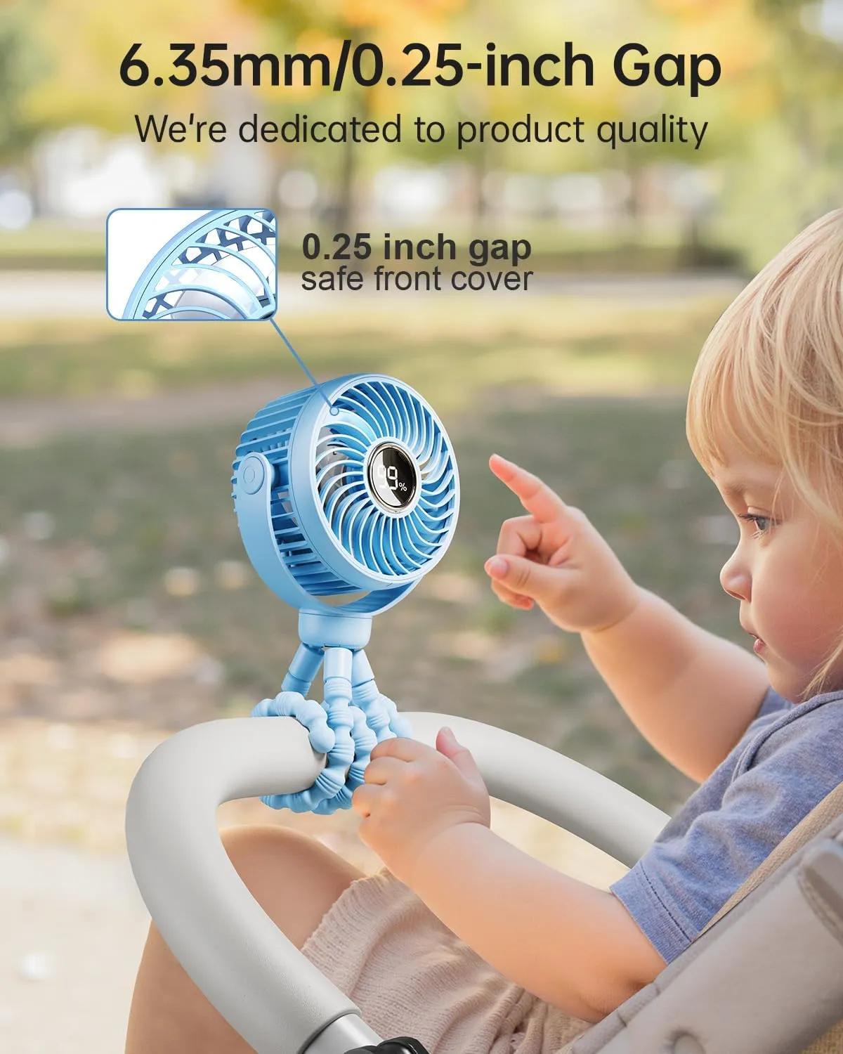 Mini Portable Stroller Fan for Travel,360 Rotation,4-Speed LED Night Light Clip on Fans Operated by Rechargeable Battery, Cordless Fan with Tripod Car Seat Baby Pram (Blue)