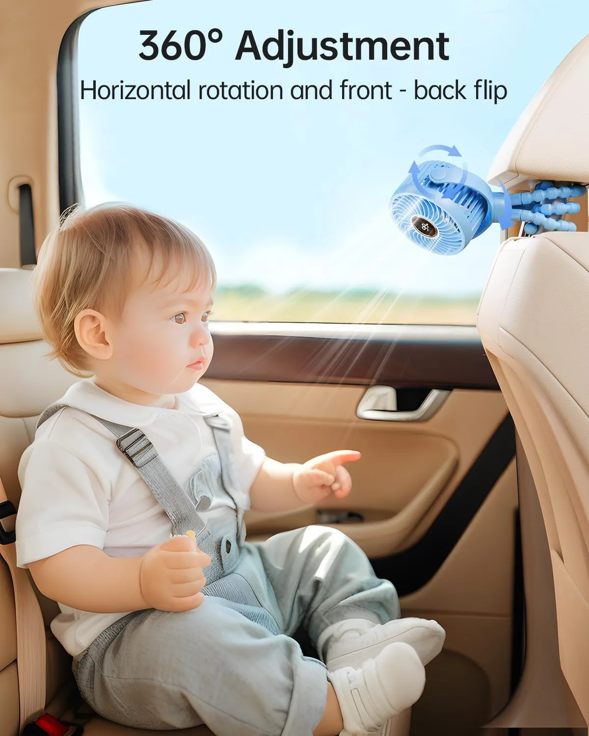 Mini Portable Stroller Fan for Travel,360 Rotation,4-Speed LED Night Light Clip on Fans Operated by Rechargeable Battery, Cordless Fan with Tripod Car Seat Baby Pram (Blue)