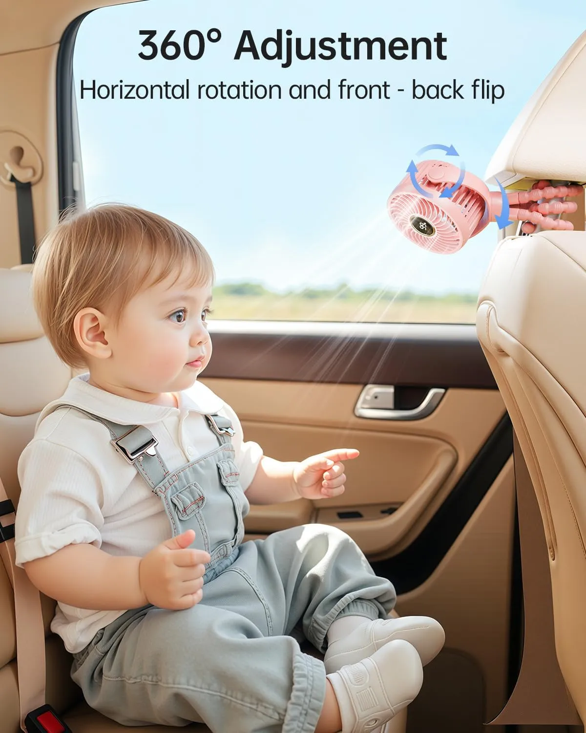 Mini Portable Stroller Fan for Travel,360 Rotation,4-Speed LED Night Light Clip on Fans Operated by Rechargeable Battery, Cordless Fan with Tripod Car Seat Baby Pram (Pink)
