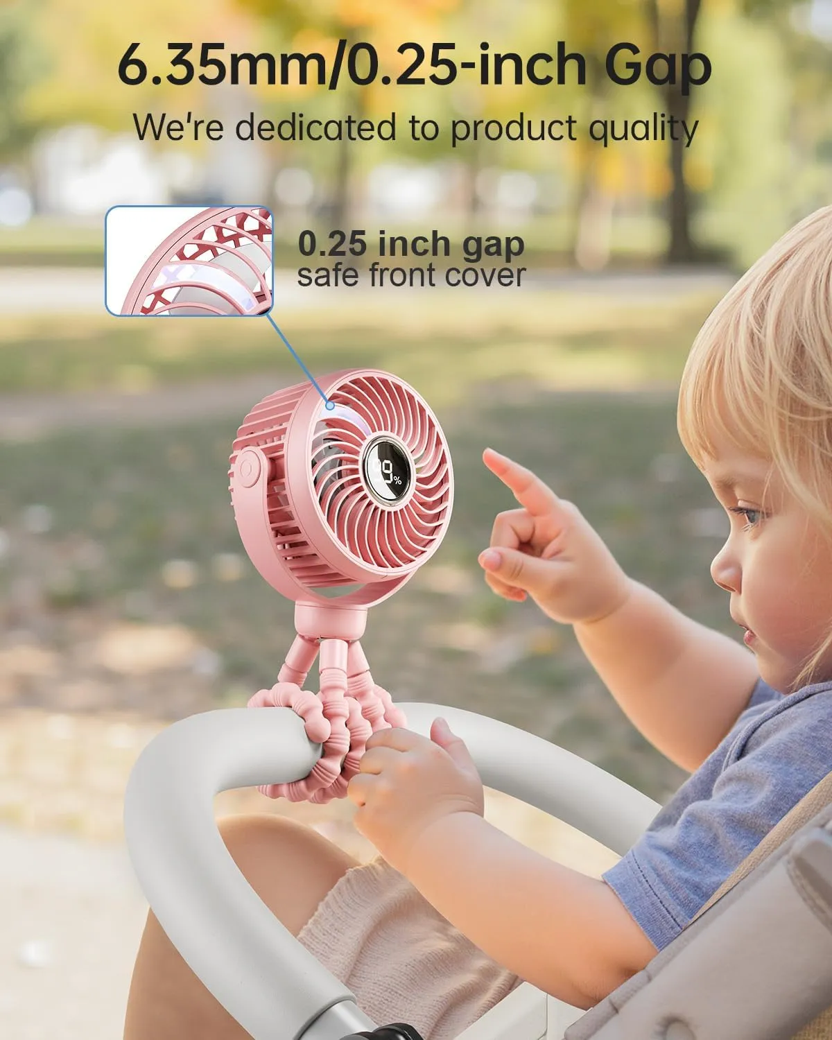 Mini Portable Stroller Fan for Travel,360 Rotation,4-Speed LED Night Light Clip on Fans Operated by Rechargeable Battery, Cordless Fan with Tripod Car Seat Baby Pram (Pink)