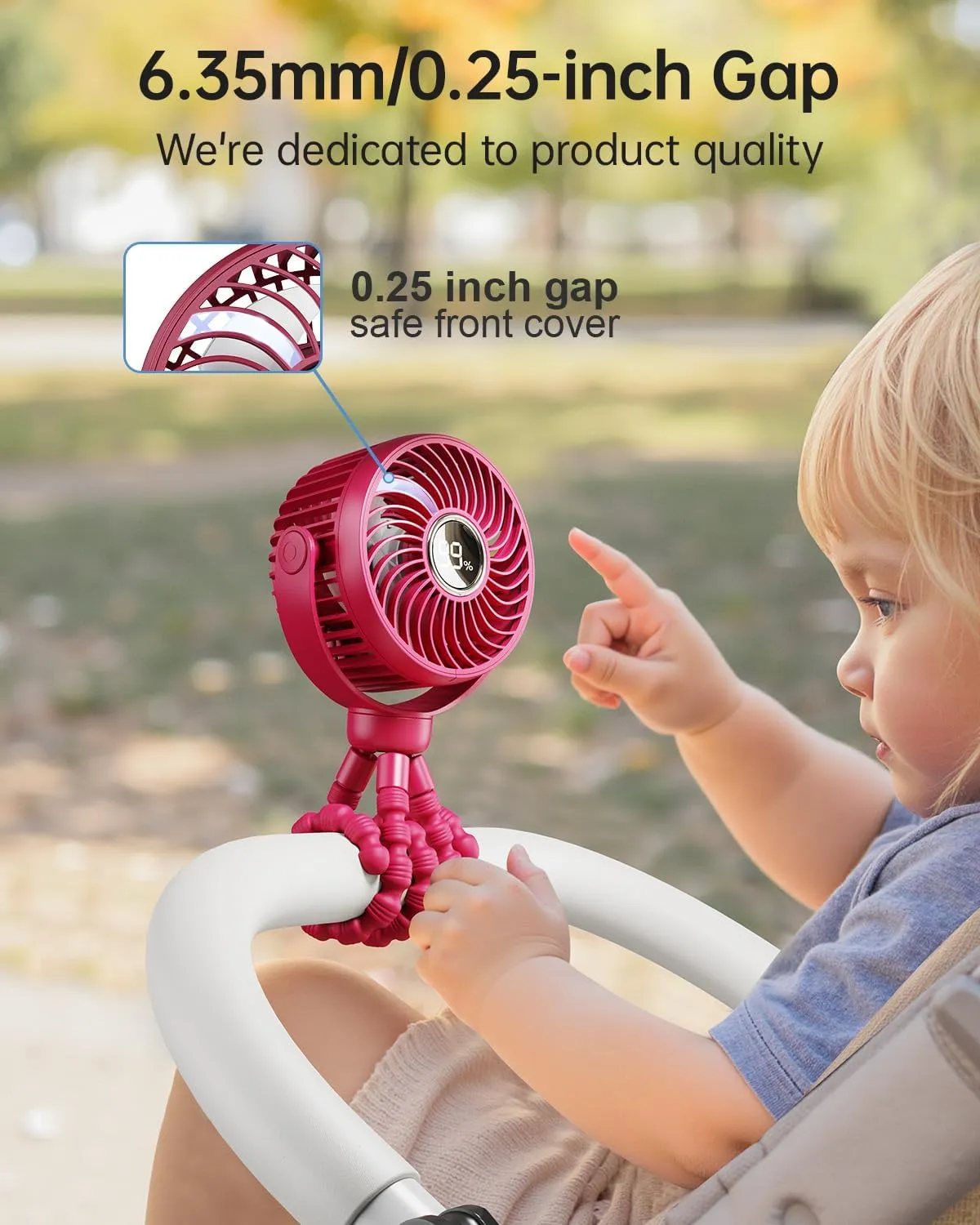 Mini Portable Stroller Fan for Travel,360 Rotation,4-Speed LED Night Light Clip on Fans Operated by Rechargeable Battery, Cordless Fan with Tripod Car Seat Baby Pram (Rose red)